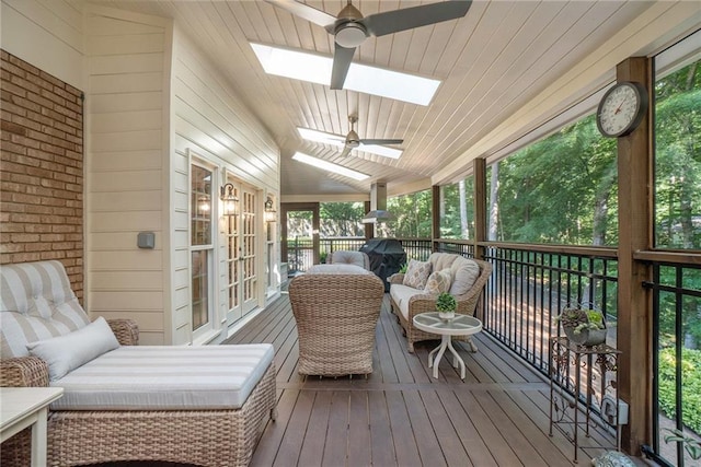 2080 Old Dominion Rd, Atlanta, GA 30350 - deck featuring ceiling fan, french doors, and an outdoor living space