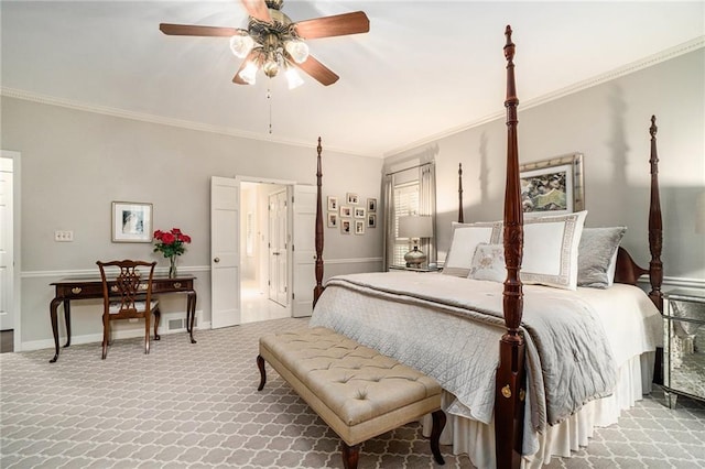 2080 Old Dominion Rd, Atlanta, GA 30350 - carpeted bedroom featuring crown molding, baseboards, and ceiling fan
