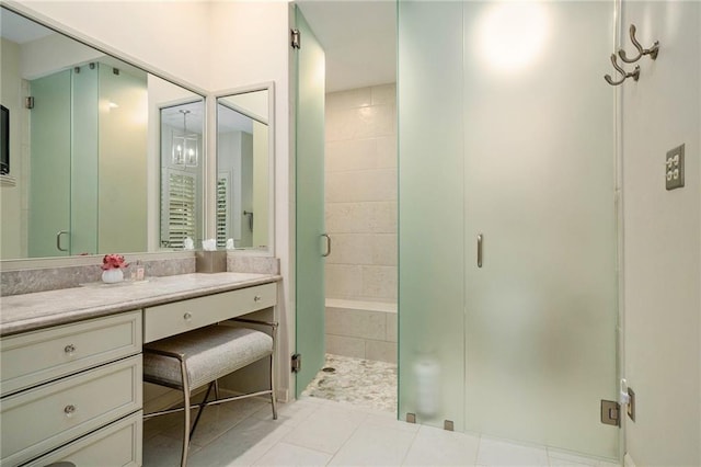 2080 Old Dominion Rd, Atlanta, GA 30350 - bathroom with a stall shower, vanity, and tile patterned floors
