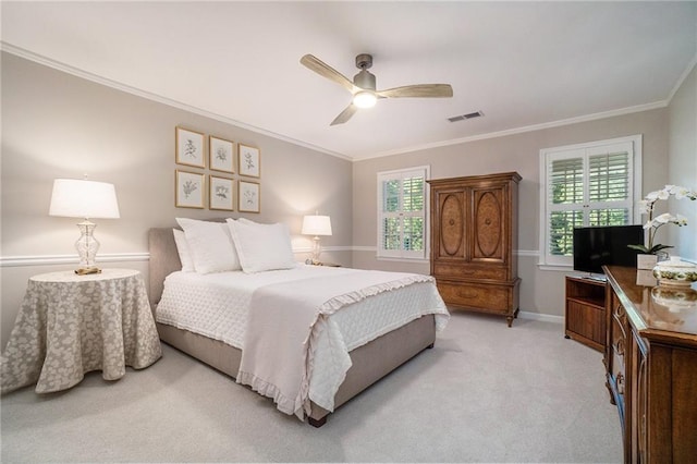 2080 Old Dominion Rd, Atlanta, GA 30350 - carpeted bedroom featuring ornamental molding, baseboards, and a ceiling fan