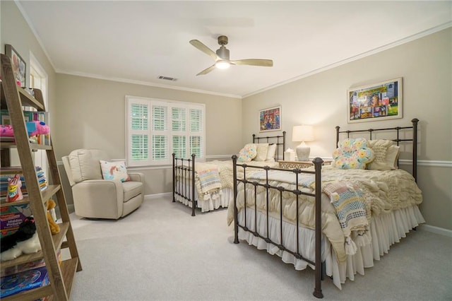 2080 Old Dominion Rd, Atlanta, GA 30350 - carpeted bedroom featuring baseboards, ornamental molding, and ceiling fan