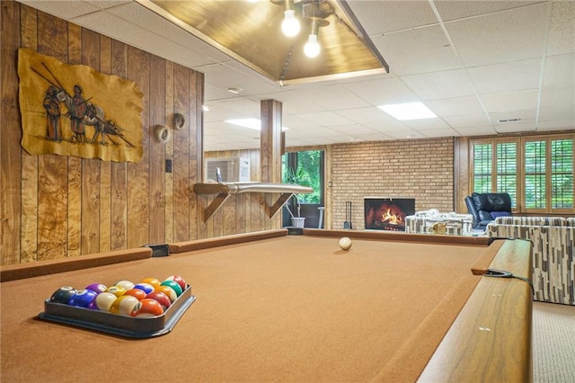 2080 Old Dominion Rd, Atlanta, GA 30350 - game room with carpet floors, billiards, a paneled ceiling, healthy amount of natural light, and wood walls