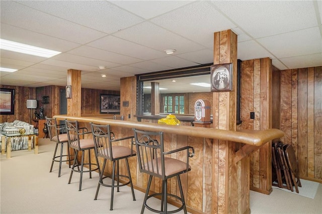 2080 Old Dominion Rd, Atlanta, GA 30350 - indoor wet bar with light carpet, wooden walls, and a drop ceiling