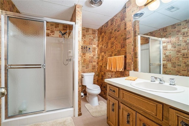 2080 Old Dominion Rd, Atlanta, GA 30350 - bathroom with toilet, a stall shower, vanity, and tile patterned floors