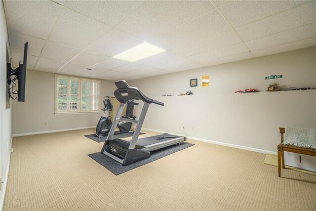 2080 Old Dominion Rd, Atlanta, GA 30350 - workout area with a drop ceiling, baseboards, and carpet