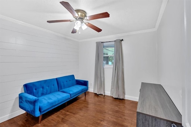 1162 Newtown Church Rd NE, Calhoun, GA 30701 - living area featuring wood finished floors, ornamental molding, and a ceiling fan