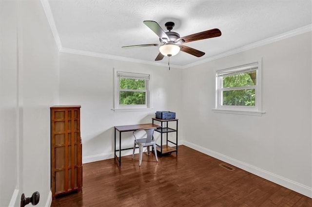 1162 Newtown Church Rd NE, Calhoun, GA 30701 - office space with healthy amount of natural light, dark wood-style floors, a ceiling fan, and crown molding