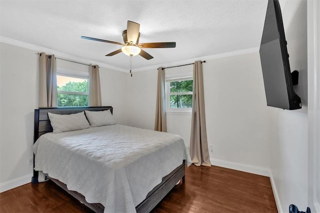 1162 Newtown Church Rd NE, Calhoun, GA 30701 - bedroom with multiple windows, wood finished floors, ornamental molding, ceiling fan, and a textured ceiling