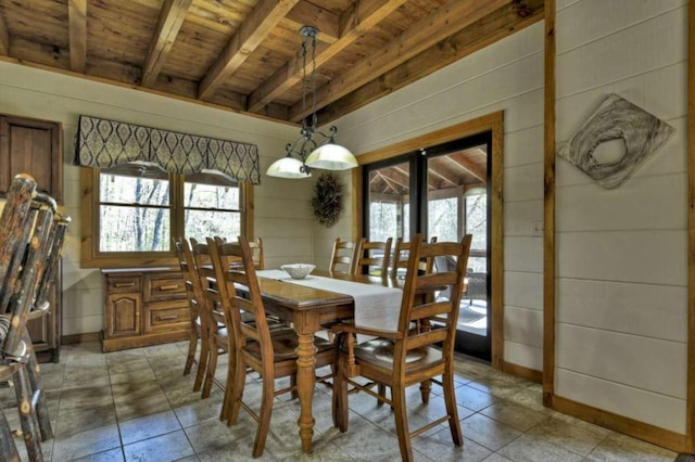 115 Coldwater Creek Dr, Mineral Bluff, GA 30559 - dining space featuring a wood ceiling with exposed beams