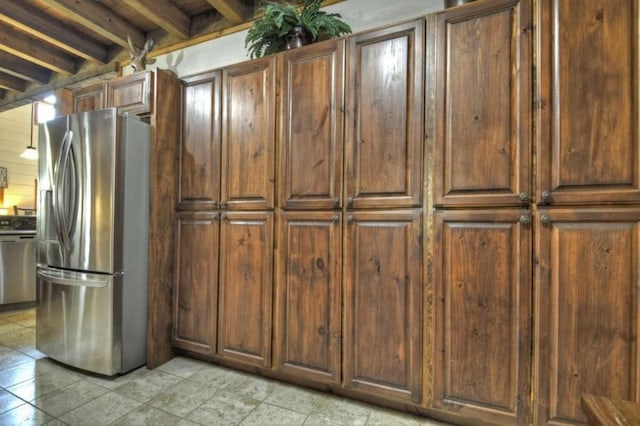 115 Coldwater Creek Dr, Mineral Bluff, GA 30559 - kitchen featuring stainless steel appliances and beam ceiling