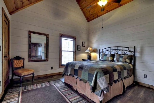 115 Coldwater Creek Dr, Mineral Bluff, GA 30559 - bedroom with vaulted ceiling, dark wood-style floors, wood ceiling, and wooden walls