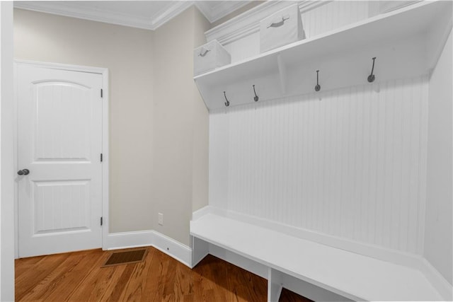 989 Pink Williams Rd, Dahlonega, GA 30533 - mudroom with ornamental molding, wood finished floors, and baseboards