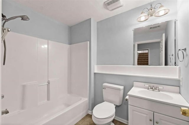 full bathroom featuring toilet, tile patterned flooring, shower / bath combination, and vanity