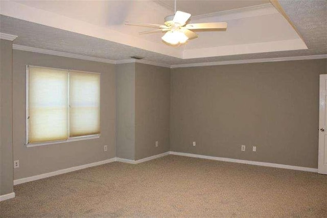 2031 Lakewood Cir, Grayson, GA 30017 - unfurnished room with a raised ceiling, carpet, ceiling fan, crown molding, and baseboards