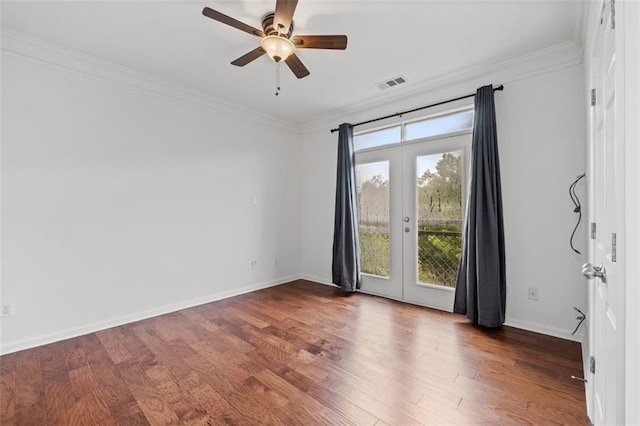 400 17th St NW Unit 1321, Atlanta, GA 30363 - empty room with french doors, wood finished floors, ornamental molding, ceiling fan, and baseboards
