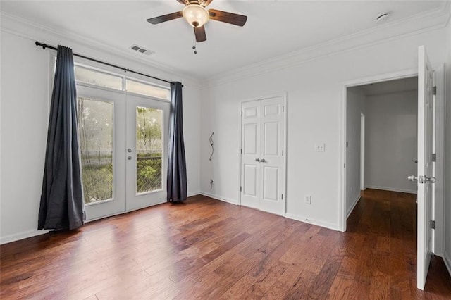 400 17th St NW Unit 1321, Atlanta, GA 30363 - empty room featuring french doors, ceiling fan, crown molding, wood finished floors, and baseboards
