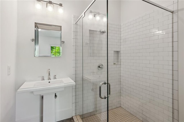 bathroom featuring a stall shower