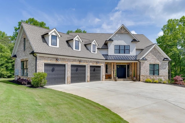 4781 Falling Brook Dr, Flowery Branch, GA 30542 - view of front of home featuring driveway, a front lawn, brick siding, and a shingled roof
