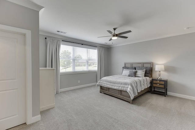 4781 Falling Brook Dr, Flowery Branch, GA 30542 - bedroom featuring carpet floors, baseboards, crown molding, and a ceiling fan