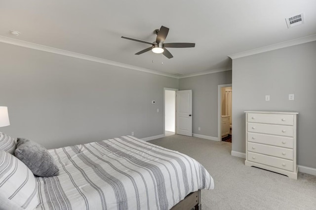 4781 Falling Brook Dr, Flowery Branch, GA 30542 - carpeted bedroom featuring crown molding, baseboards, and a ceiling fan