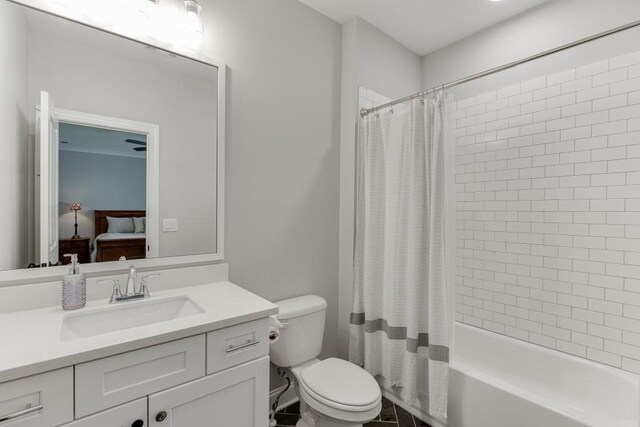 4781 Falling Brook Dr, Flowery Branch, GA 30542 - full bath with vanity, toilet, shower / bath combo, and ensuite bath