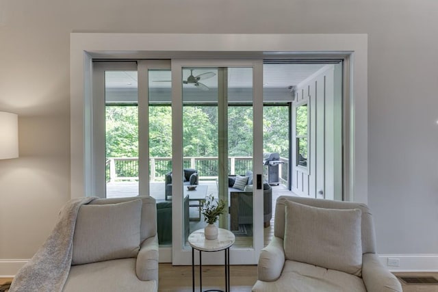 4781 Falling Brook Dr, Flowery Branch, GA 30542 - living area featuring ceiling fan and baseboards