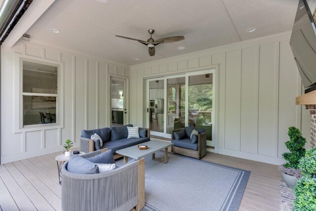 4781 Falling Brook Dr, Flowery Branch, GA 30542 - wooden terrace with outdoor lounge area and a ceiling fan