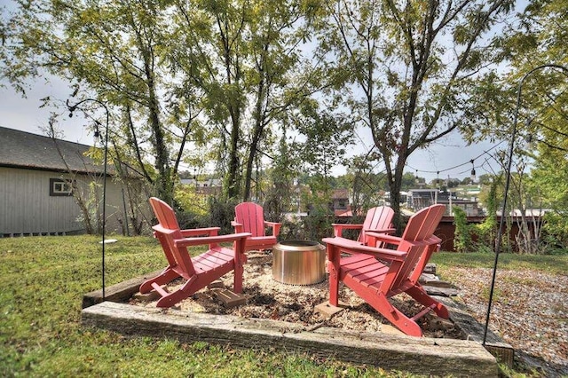 view of play area with a fire pit