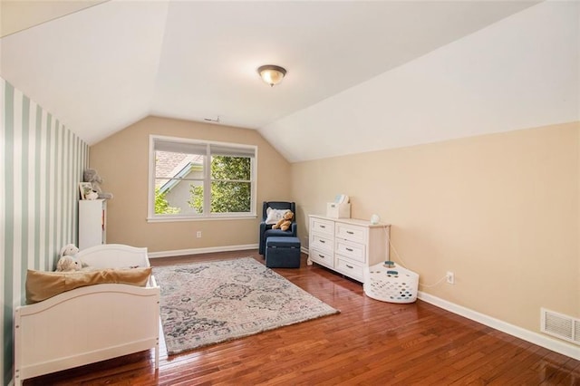 1935 Northbrooke Ln, Dunwoody, GA 30338 - bedroom with baseboards, wood finished floors, and lofted ceiling