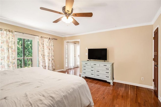 1935 Northbrooke Ln, Dunwoody, GA 30338 - bedroom featuring hardwood / wood-style floors, baseboards, ornamental molding, and ceiling fan
