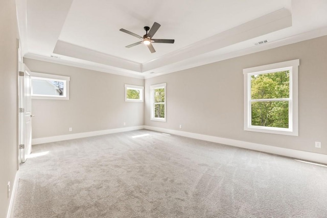 4525 Aiden Way, Cumming, GA 30041 - spare room featuring a raised ceiling, ceiling fan, carpet flooring, and crown molding