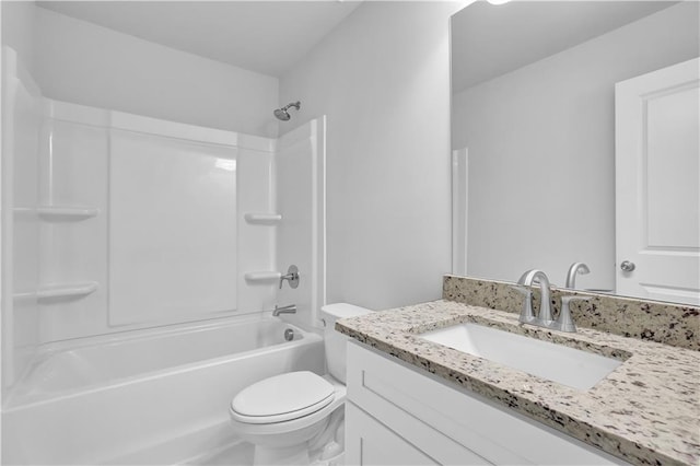 full bathroom featuring vanity, shower / bathtub combination, and toilet