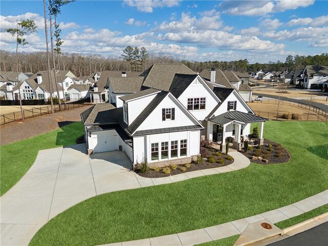 back of house with ceiling fan, a yard, and an outdoor living space