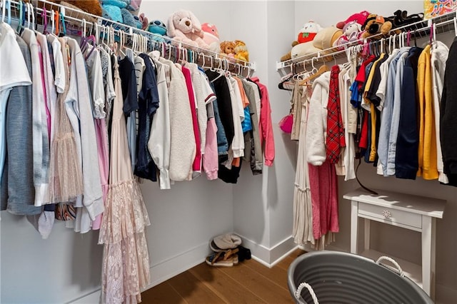 walk in closet with hardwood / wood-style flooring