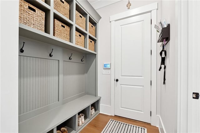 mudroom featuring wood-type flooring