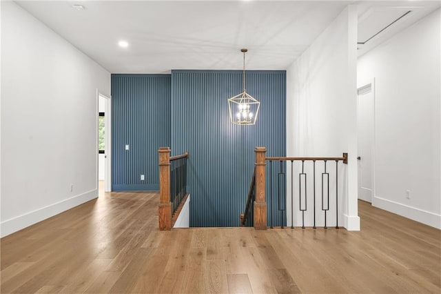 5175 Cascade Rd, Atlanta, GA 30331 - hall featuring an upstairs landing, wood finished floors, a chandelier, baseboards, and recessed lighting