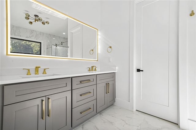 5175 Cascade Rd, Atlanta, GA 30331 - bathroom with marble look tile flooring, a marble finish shower, and double vanity