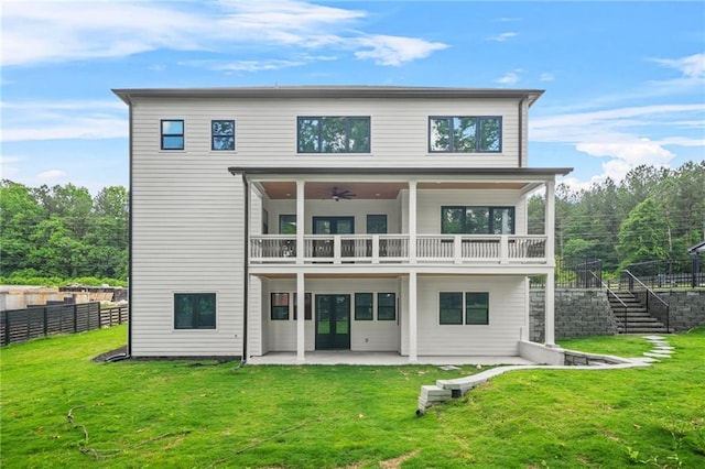 5175 Cascade Rd, Atlanta, GA 30331 - rear view of property featuring stairway, a patio, ceiling fan, french doors, and a balcony