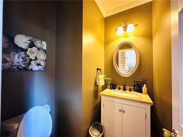 1739 Praters Pt, Dacula, GA 30019 - bathroom with crown molding, vanity, and toilet
