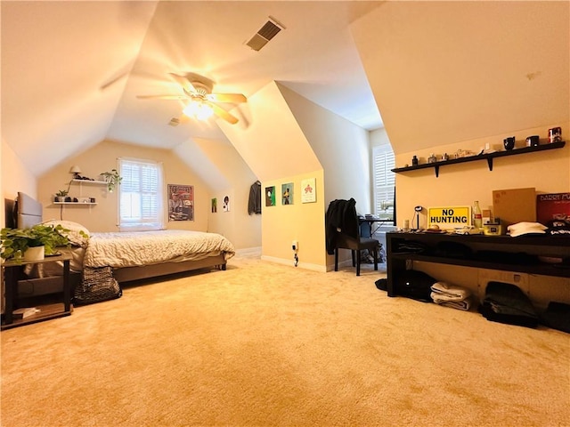 1739 Praters Pt, Dacula, GA 30019 - carpeted bedroom featuring vaulted ceiling, ceiling fan, and baseboards