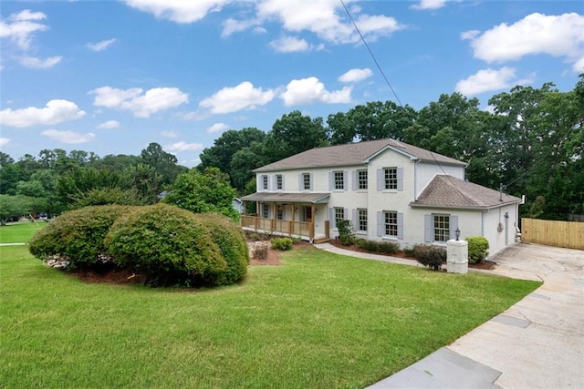 2015 Clipper Straits, Snellville, GA 30078 - colonial-style house featuring driveway, covered porch, a garage, and view of scattered trees