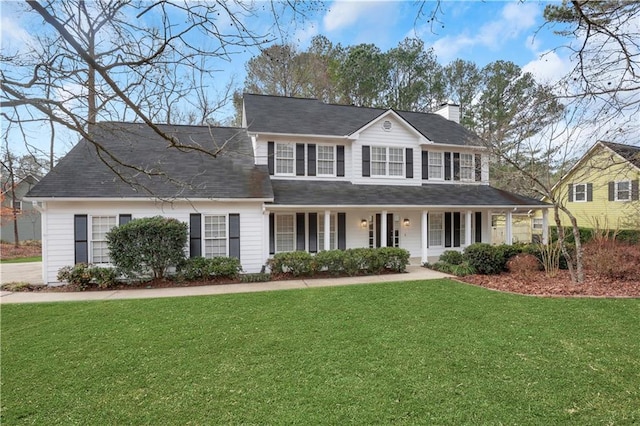 view of front of property featuring a front yard and a porch