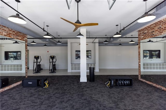 interior space featuring ceiling fan