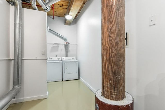 laundry area featuring baseboards, laundry area, and washer and clothes dryer