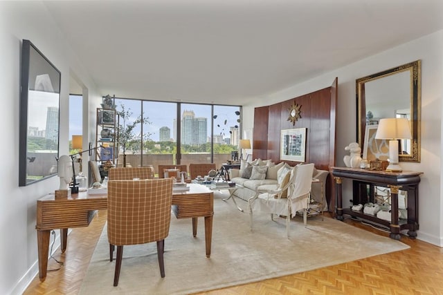 sitting room with light parquet floors