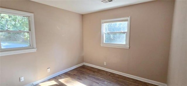 spare room featuring hardwood / wood-style flooring and a wealth of natural light