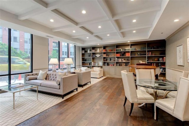 3481 Lakeside Dr NE Unit 902, Atlanta, GA 30326 - office area with hardwood / wood-style flooring, coffered ceiling, beam ceiling, and recessed lighting