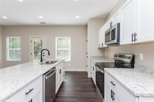 262 Stephens Rd, Cedartown, GA 30125 - kitchen featuring appliances with stainless steel finishes, a sink, dark wood-style floors, healthy amount of natural light, and recessed lighting