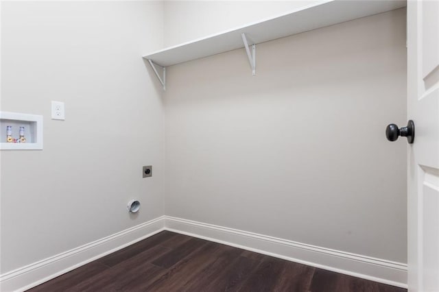 262 Stephens Rd, Cedartown, GA 30125 - washroom featuring electric dryer hookup, dark wood-style floors, baseboards, and washer hookup