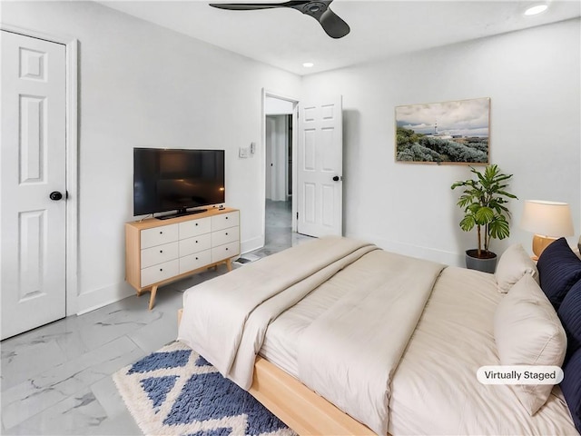 bedroom featuring ceiling fan